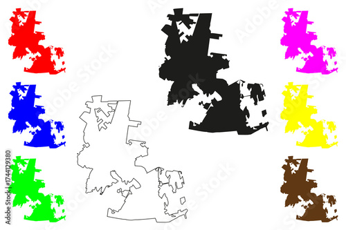 Miramar city (United Mexican States, Mexico, Tamaulipas State) map vector illustration, scribble sketch Miramar map