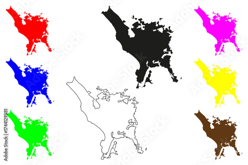 Mazatlan city (United Mexican States, Mexico, Sinaloa State) map vector illustration, scribble sketch Mazatlán map