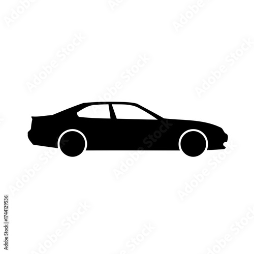 Minimalist Black Silhouette Two-Door Coupe Car Side View Vector Illustration