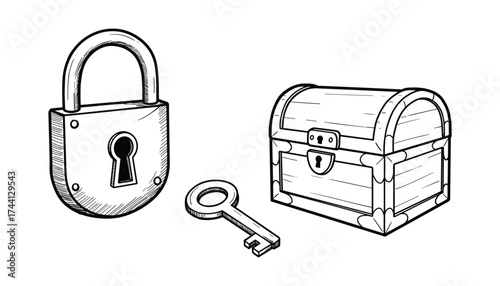 Padlock Key And Treasure Chest