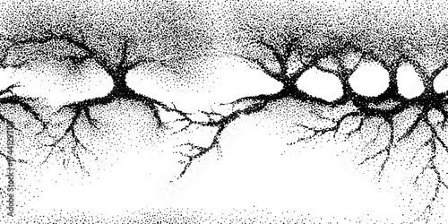 Abstract underground roots stipple art with dotwork texture for design projects