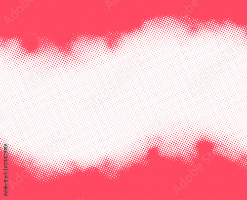 Halftone red dot pattern creates a bold top and bottom border, fading into a white center ideal for copy or design elements. Vector illustration.