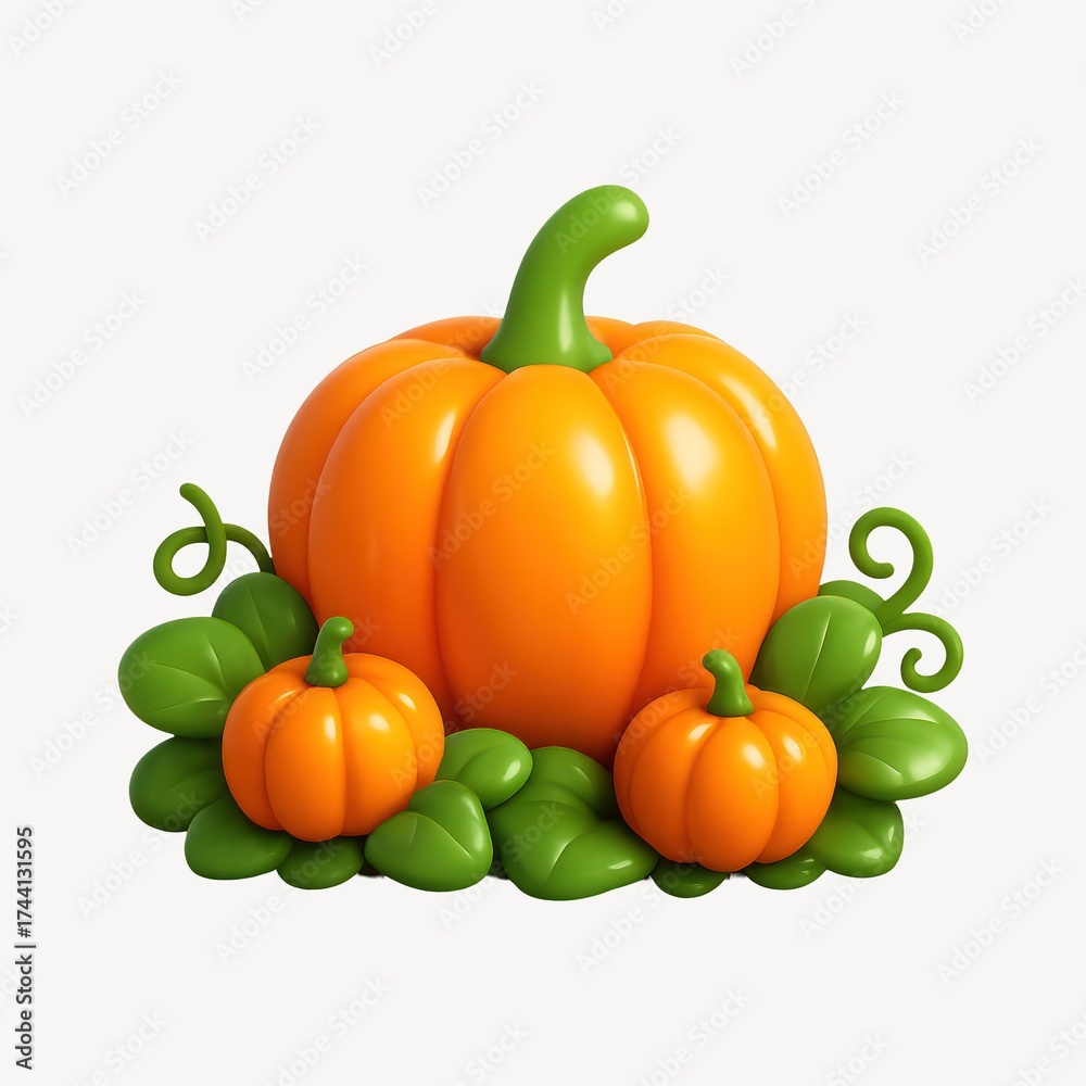 Obraz premium Vibrant pumpkins with lush leaves.