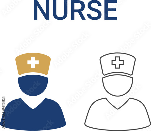 Nurse Line art icons. Collection of vaccination, doctor, x-ray, and more. Vector illustration. Editable stroke.