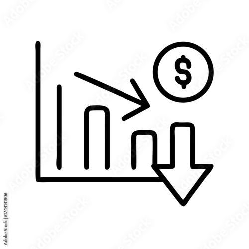 Demand Down Icons – Market Decline, Sales Drop, and Economic Downturn Symbols