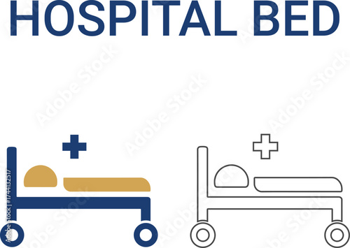 Hospital bed Line art icons. Collection of vaccination, doctor, x-ray, and more. Vector illustration. Editable stroke.