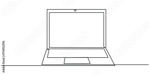 Continuous one line drawing of a computer monitor. Linear background of laptop sign. Continuous line drawing, Open laptop continuous one line drawing vector illustration, Continuous one line drawing.