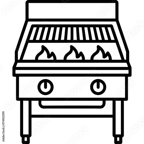 Commercial char grill burner outline icon vector