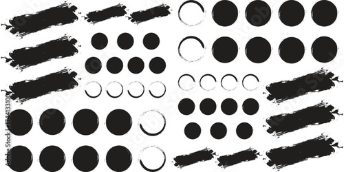 Mega bundle of different ink brush strokes:rectangle,square and round freehand drawings.Ink splatters,grungy painted lines,artistic design elements