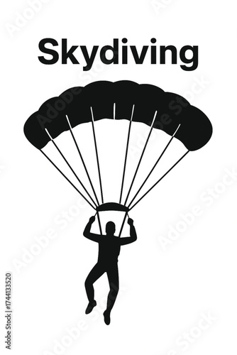 Skydiving Parachute Jumper Silhouette Vector Illustration - Extreme Sport and Adventure Concept. Adobe Illustrator Artwork