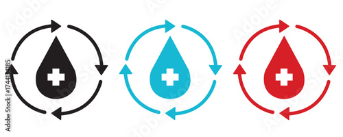 Blood flow icon set, colorful blood flow icon vector set in trendy flat style illustration isolated on white background.