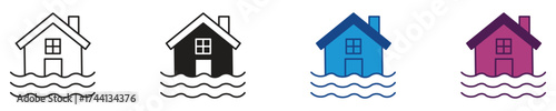 Flooded house icon set. river flood disaster vector symbol. Vector illustration.