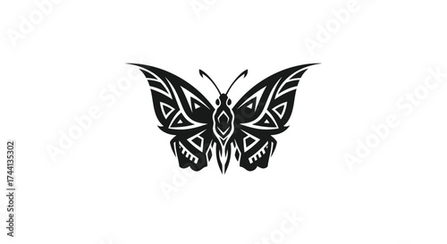 Black Tribal Butterfly Silhouette with Intricate Wings