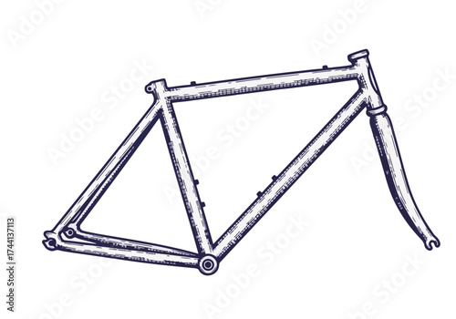 Bicycle frame illustration with intricate details showcasing craftsmanship, design elements, and structure, emphasizing winter cycling concepts and outdoor adventures