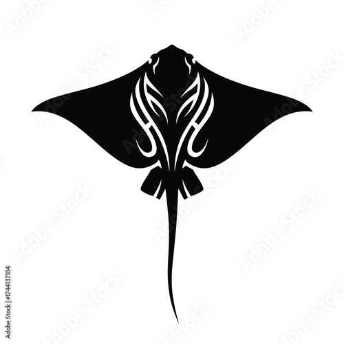 Black tribal manta ray with ornate body design stingray