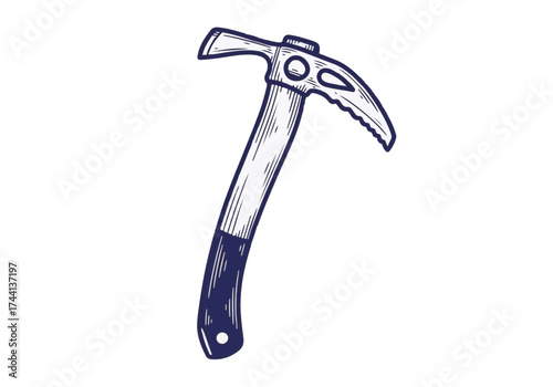 Ice climbing tool, a sturdy ice axe with a curved pick and textured grip, designed for winter sports enthusiasts, showcasing essential equipment for climbing adventures