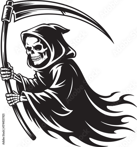 Grim Reaper Skeleton Illustration Vintage Graphic