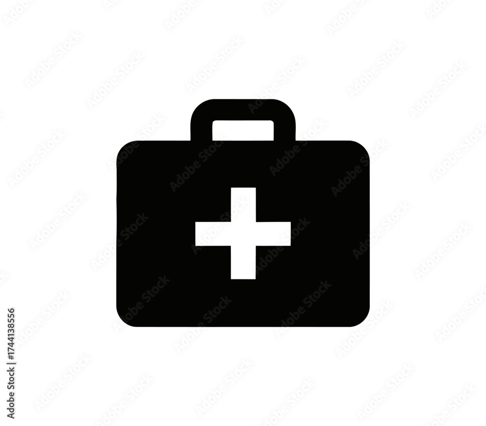 Fototapeta premium Medical kit with white cross symbol over black bag on white background
