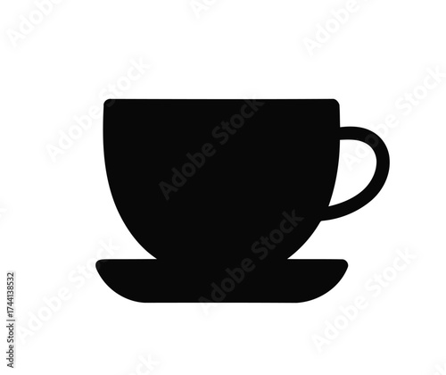 Elegant black silhouette of a teacup and saucer on a white background