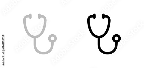 Two Medical Stethoscope Icons Representing Healthcare and Diagnosis in Black and Gray