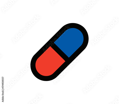 Capsule Pill with Blue and Red Colors on White Background