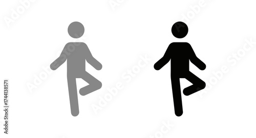 Two figures demonstrating the yoga tree pose balance in gray and black