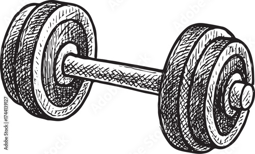 PrintVintage hand drawn illustration of a single dumbbell