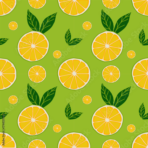 seamless pattern with citrus fruits and Green background
