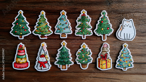 Christmas Themed Die-Cut Sticker Set: Fir Tree, Santa, and Gifts