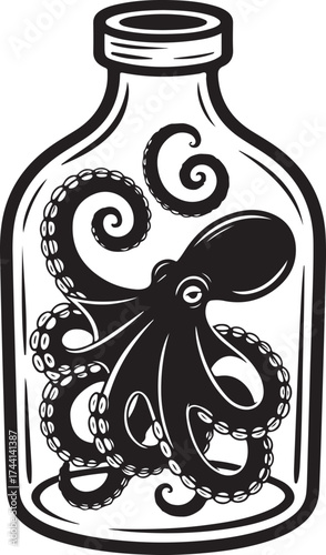Octopus in Jar Illustration Vintage Graphic