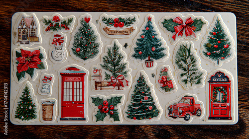 Christmas Themed Die-Cut Sticker Set: Fir Tree, Santa, and Gifts