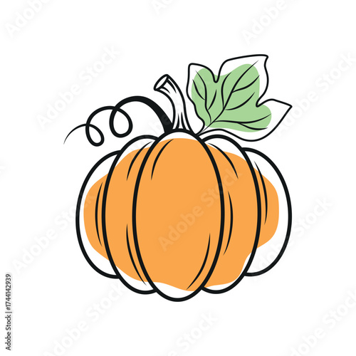 pumpkin with leaf on white background, hand drawn vector illustration, design element for poster, greeting cards, invitation, banner,logo,thanksgiving
