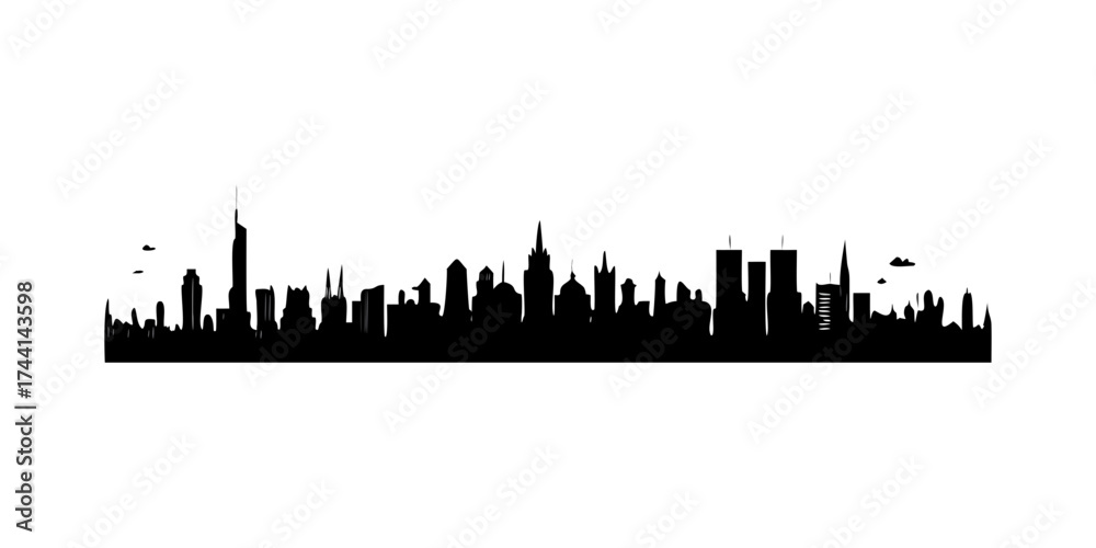 Obraz premium City silhouette vector set. Panorama city background. Skyline urban border collection.vector icon