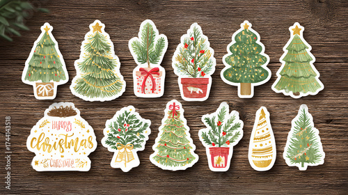 Christmas Themed Die-Cut Sticker Set: Fir Tree, Santa, and Gifts