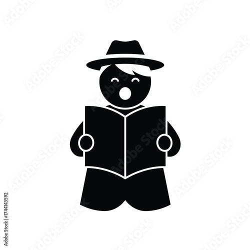 Boy Wearing Hat Reading Book Icon (66) illustration