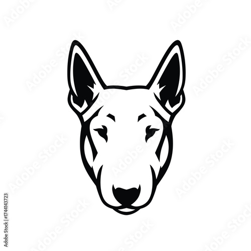 Bull Terrier dog head logo in black and white on white background