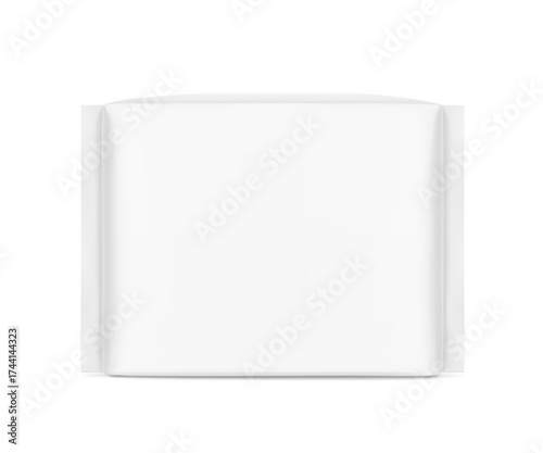 Packaging bag mockup. Front view. Vector illustration isolated on white background. Ready for your design. Suite for the presentation of pads, pantyliners, wipes, etc. EPS10.