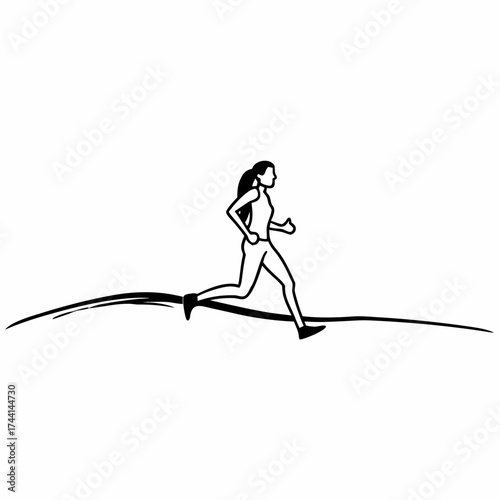 Woman running silhouette with abstract wavy lines representing motion