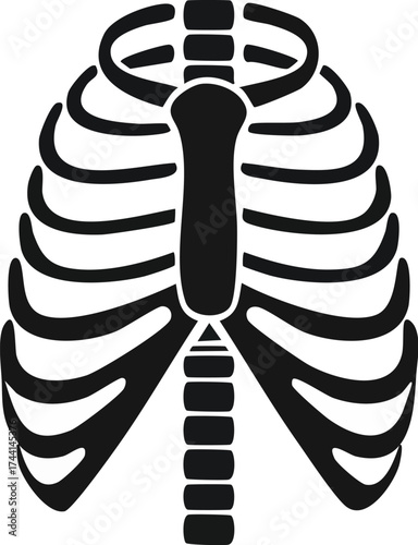 Skeleton ribcage silhouette halloween minimal creepy bone outline vector art, Halloween ribcage silhouette vector, Spooky skeleton ribcage outline design, Creepy ribcage bone line drawing