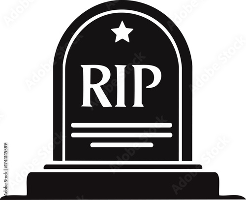 Tombstone outline with RIP text silhouette creepy halloween graveyard vector illustration, Halloween tombstone silhouette vector, Spooky RIP grave outline artwork, Creepy cemetery tombstone design