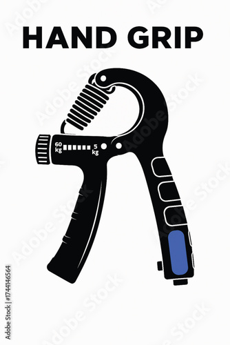 Adjustable Hand Grip Strengthener Vector Icon Illustration – Fitness, Gym, and Forearm Exercise Equipment in Black and White Silhouette. Adobe Illustrator Artwork