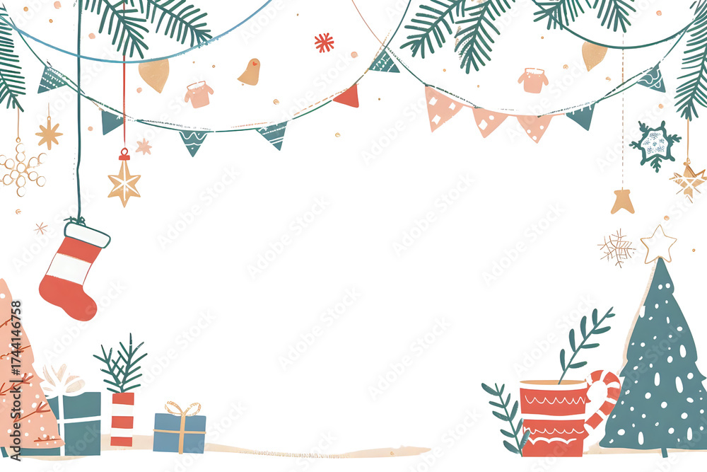 Fototapeta premium AI Image Festive Christmas scene featuring holiday decorations and gift presents on a dark