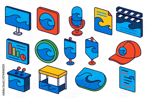 Ocean Awareness Campaigns. Isometric vector illustration set Ocean awareness campaigns: billboard save the ocean, social media