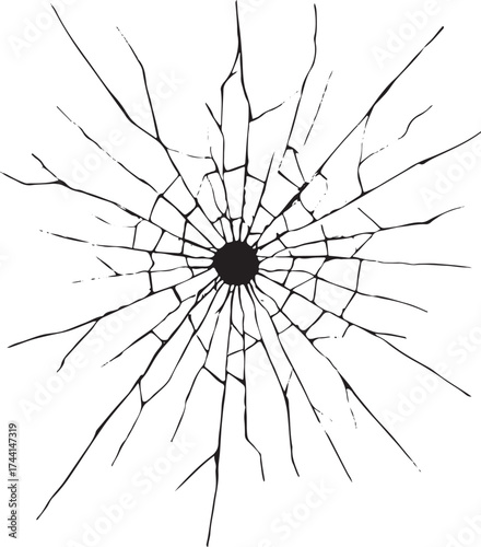 PrintBlack and white radial shattered glass effect on white background