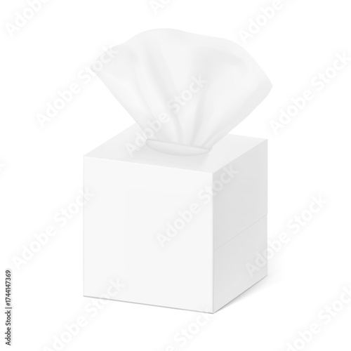 Realistic tissue paper box mockup. Vector illustration isolated on white background. Can be use for template your design, presentation, promo, ad. EPS10.