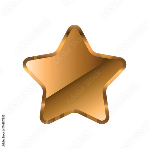 3D golden realistic star isolated on white background. Festive holiday icon. Celebration concept, metallic gold shape. Invitation mock up.