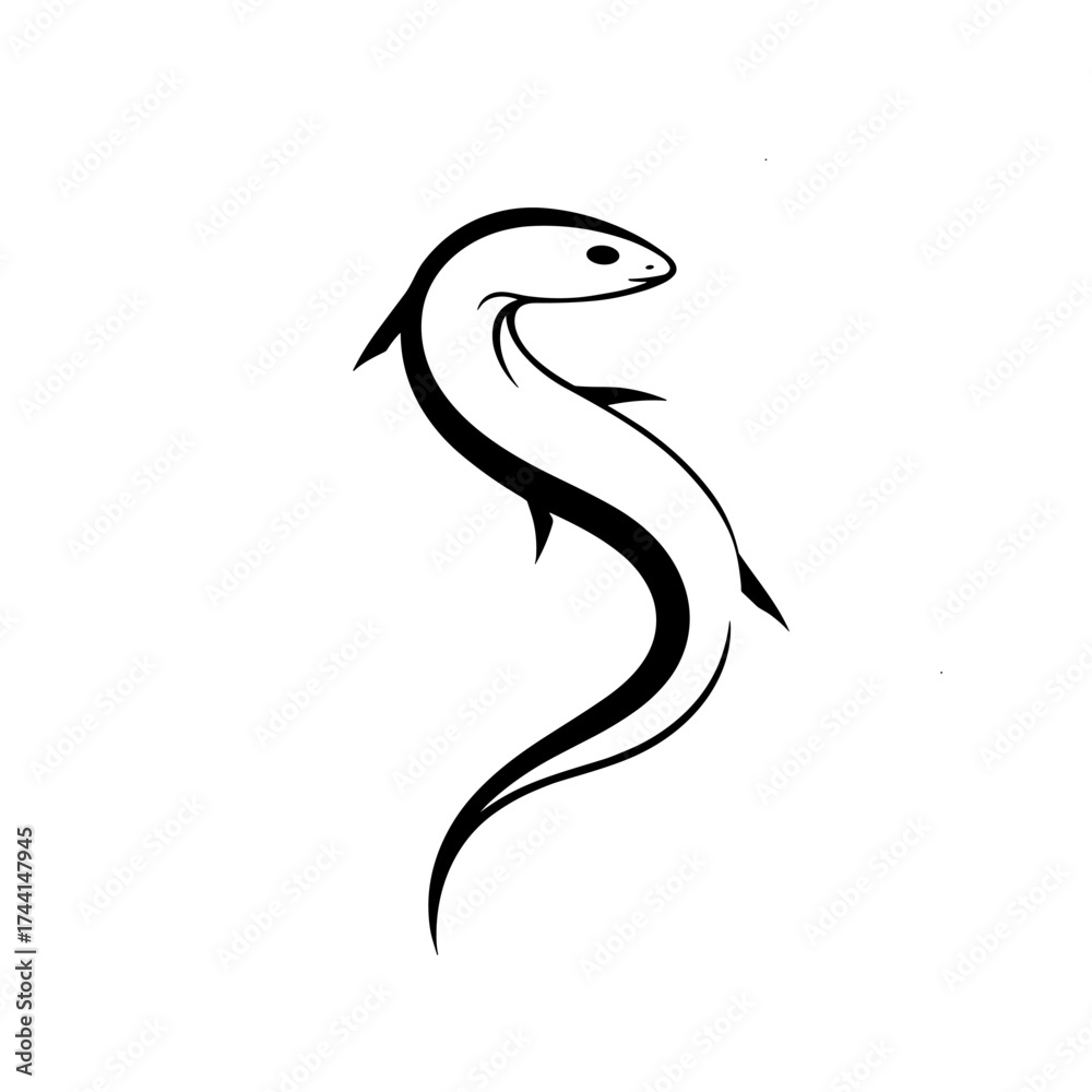 Fototapeta premium Moray Eel. Moray Eel simple black and white line art vector logo