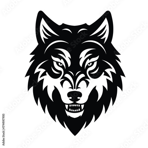 Fierce black wolf head logo with bared teeth Keywords: wolf, head, logo, animal, wild, predator