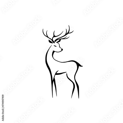 Fallow deer. Fallow deer simple black and white line art vector logo