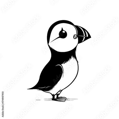 Puffin. Puffin simple black and white line art vector logo